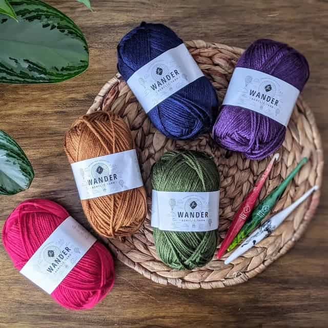 5 colours of Furls Wander Acrylic Yarn