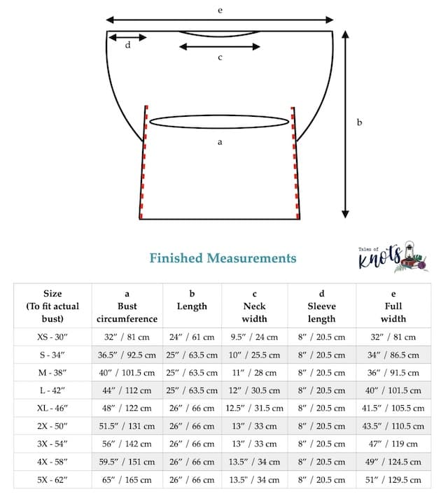 Schematic and measurements of the sunset boulevard crochet top